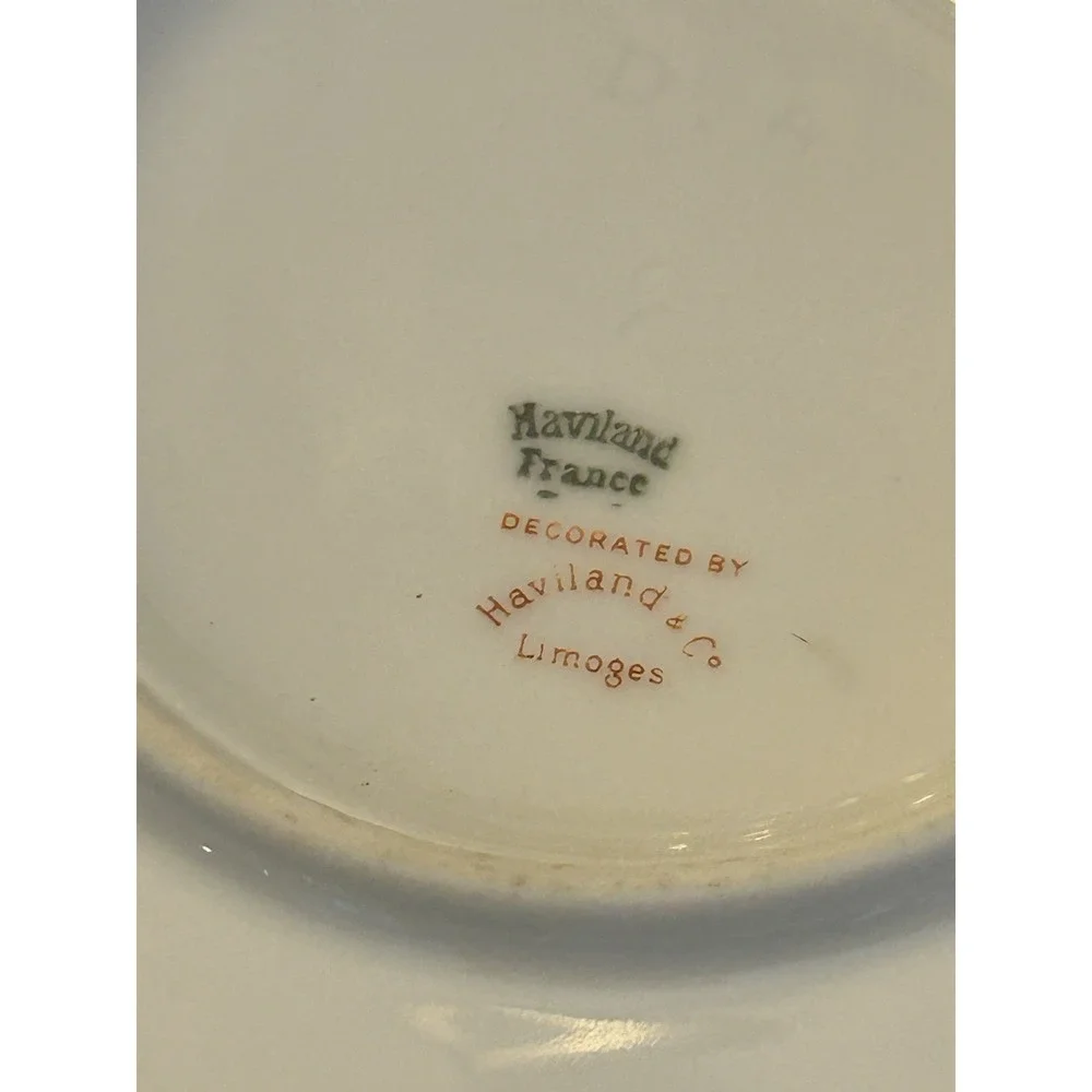 Haviland Limoges Floral Gravy Boat with Gold Trim and Attached Underplate France